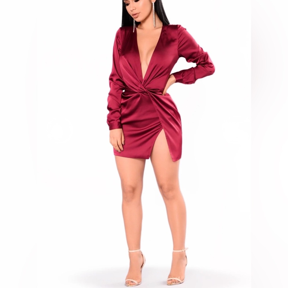 Elegant Burgundy Satin Dress